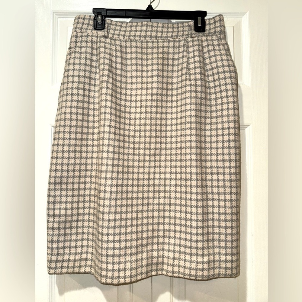 Classic Norton McNaughton Houndstooth 50% wool Skirt Cream-Gray-Pink Sz 14.